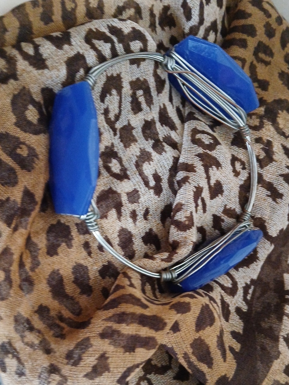 Blue Faceted Faux Stone Wire-Wrap Bracelet - Women Accessories